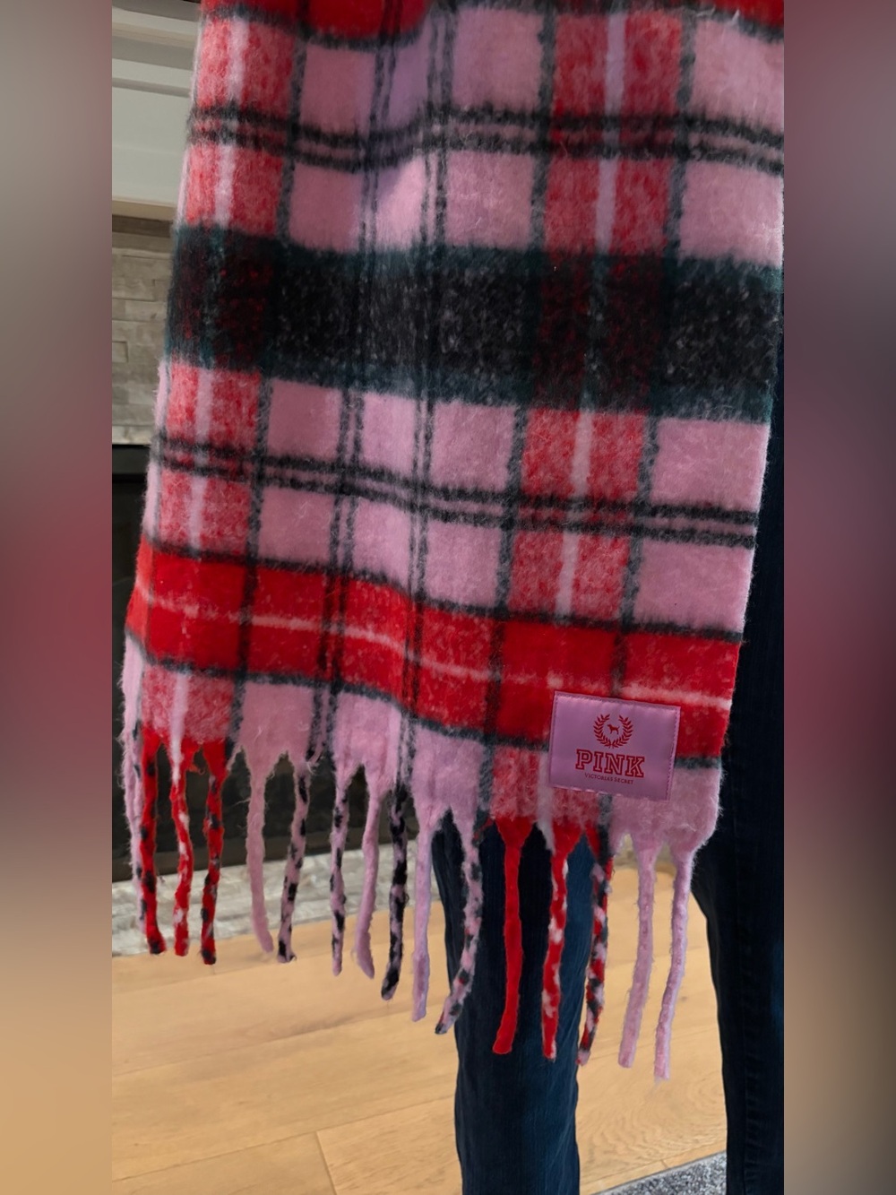PINK Victoria’s Secret - Christmas Tartan Preppy Plaid Winter Scarf 🎄🎀 - Picture 4 of 7